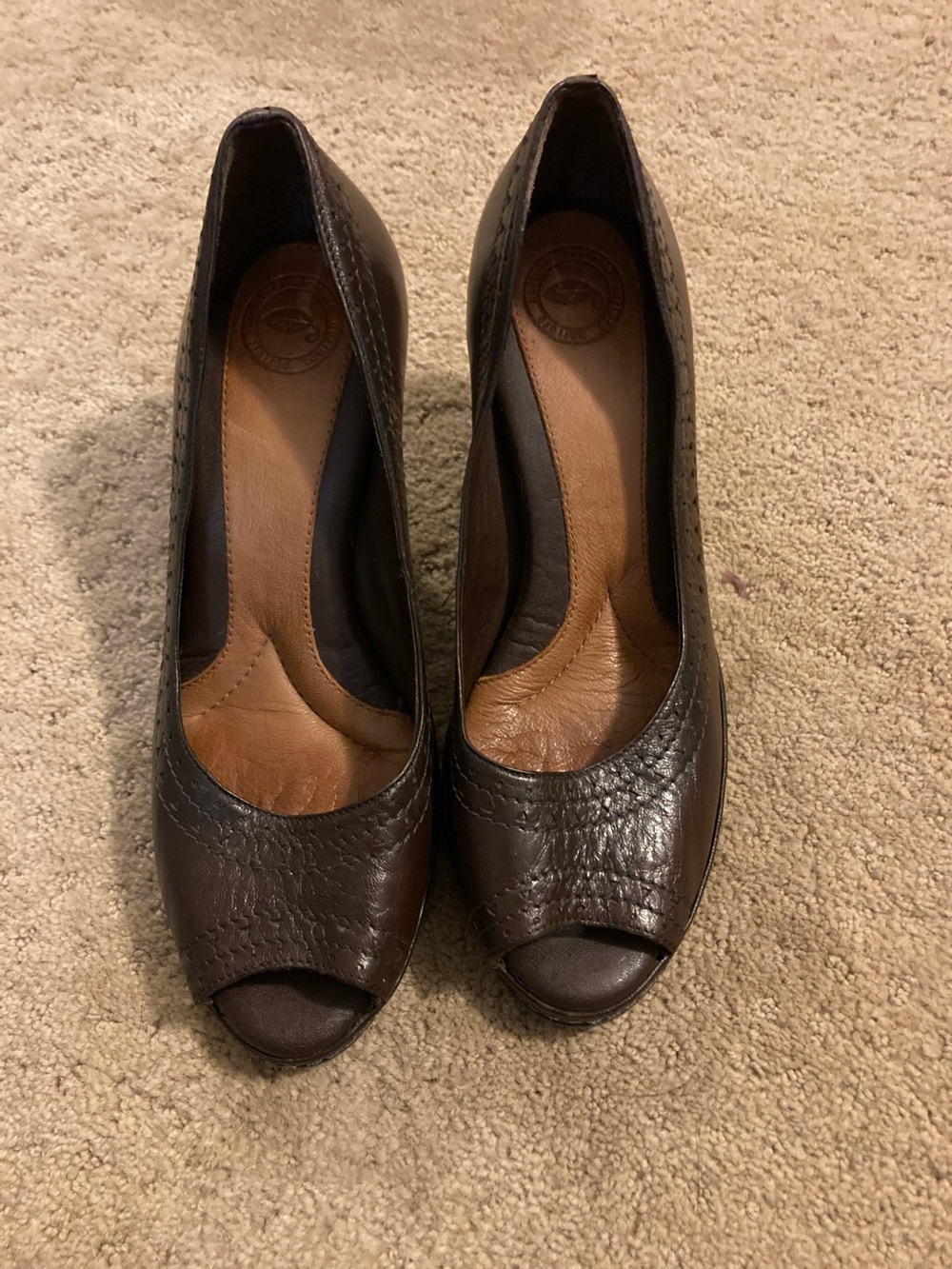 Nurture by Lamaze Dark Brown Peep-Toe Leather Heels